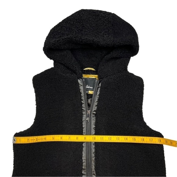 Sam Edelman Faux Leather Trim Faux Shearling Longline Hooded Vest Black XXS - Picture 6 of 10
